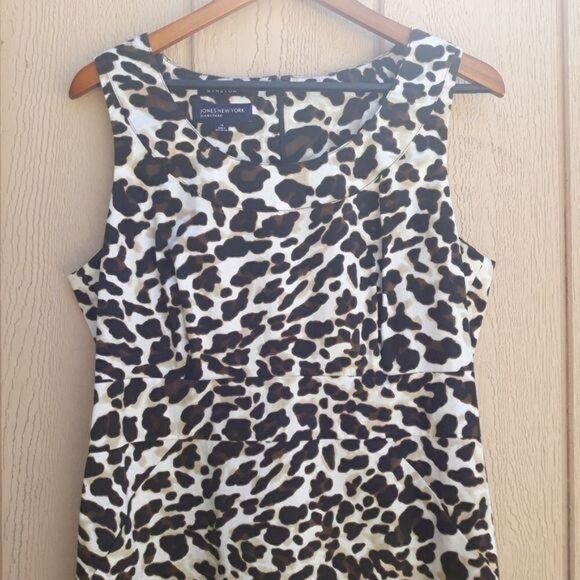 Jones New York Day To Night Leopard Scoop Neck Sleeveless Sheath Dress Sz 14 - Picture 4 of 8